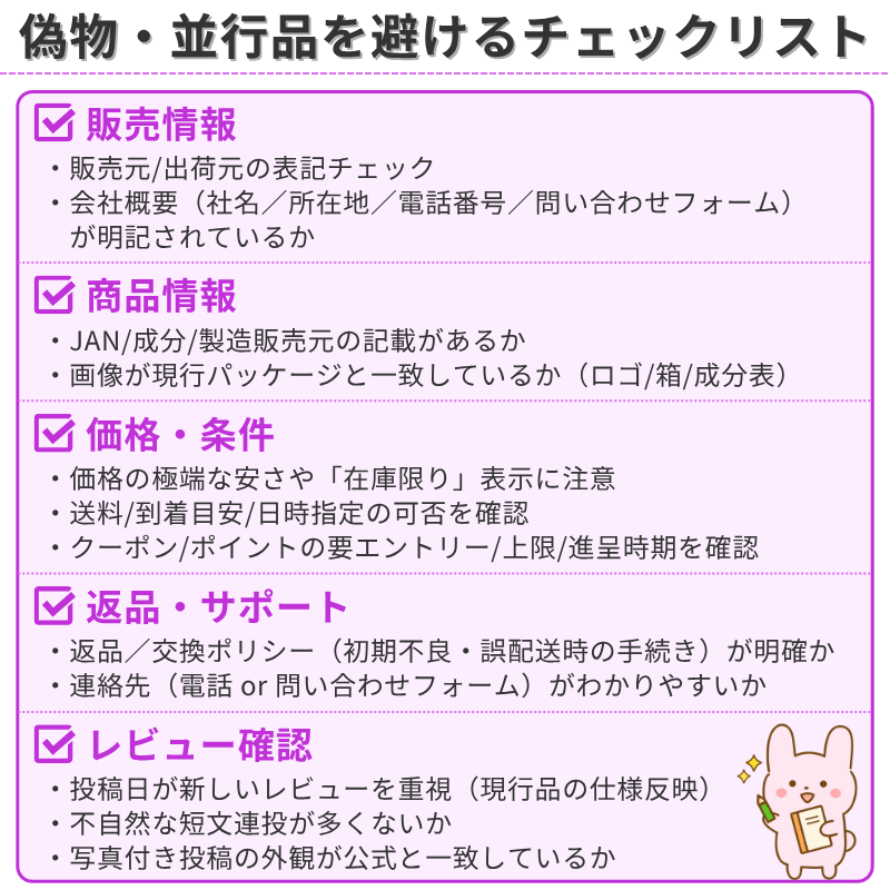 偽物や並行品を避けるチェックリスト